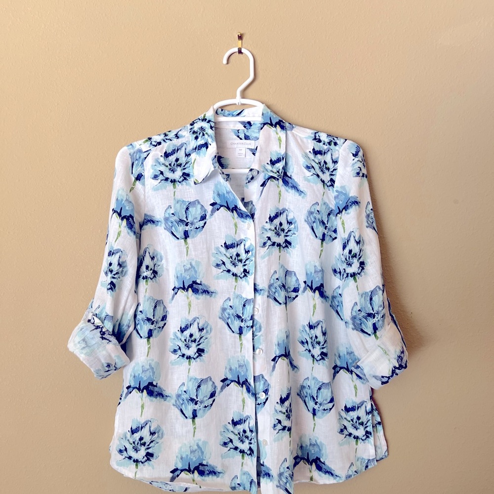 Charter Club blouse. Linen. Size P/P Blue and white
